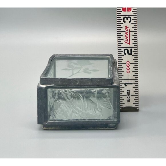 Textured Clear Glass Jewelry Trinket Box Hinged Etched Rose Design 2.5" x 2.5" - Picture 9 of 9